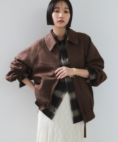 VIS（ビス）の「合皮＆スエードライクジップアップブルゾン（ブルゾン・レディース・ダークブラウン/ダークブラウン系/ピンク系・F）」の7枚目の写真