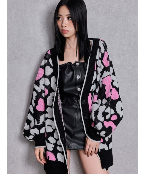 GYDA（ジェイダ）の「ラメGレオパードニットカーディガン（カーディガン/ボレロ・レディース・オフホワイト/グレー/ブラック/ベージュ・F）」の2枚目の写真