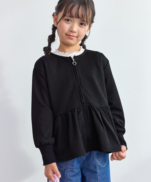 ROPE' PICNIC(ロペピクニック)の「【KIDS/キッズ】ラメ裏毛ペプラムジップカーディガン(カーディガン/ボレロ・キッズ・ブラック/ベージュ/ピンク・L/M/S)」の14枚目の写真