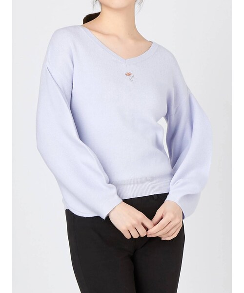 dazzlin（ダズリン）の「【sw】フラワービーズ刺繍ニットトップス（ニット/セーター・レディース・ピンク/ミントグリーン/オフホワイト/ブルー/ネイビー・F）」の7枚目の写真