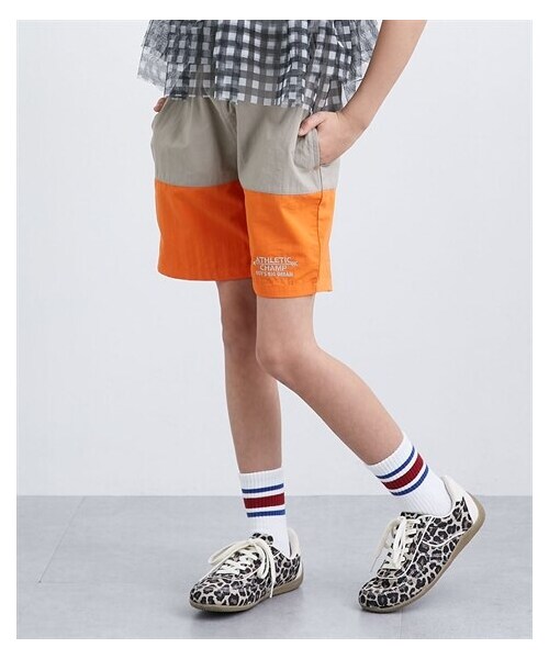 nissen（ニッセン）の「ナイロンワッシャー切替ハーフパンツ（男の子・女の子）（パンツ・キッズ・ベージュ×オレンジ/ブルー×サックス・100/110/120/130/140/150/160）」の3枚目の写真