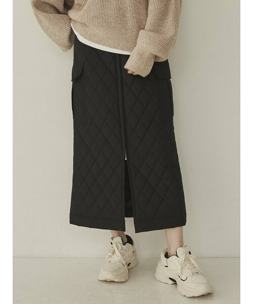 COTORICA（コトリカ）の「キルティングウール切替タイトスカート【セットアップ対応】（スカート・レディース・ブラック/カーキ/アイボリー・F）」の7枚目の写真