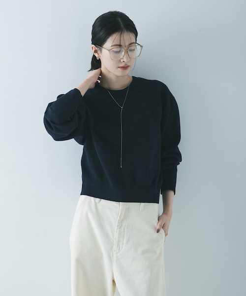 URBAN RESEARCH（アーバンリサーチ）の「ダブルフェイスクルーネックニット（ニット/セーター・レディース・ICE GRAY/PINK/NAVY・Free）」の2枚目の写真