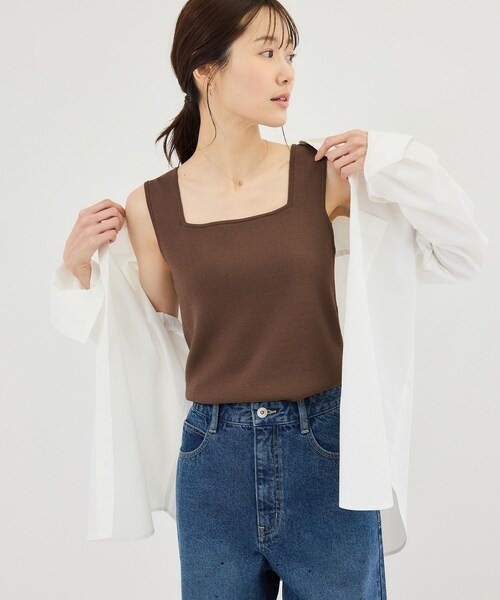 ROPE' PICNIC（ロペピクニック）の「スクエアネックニットタンクトップ（タンクトップ・レディース・ブラック/キナリ/ダークブラウン/クリーム・F）」の5枚目の写真