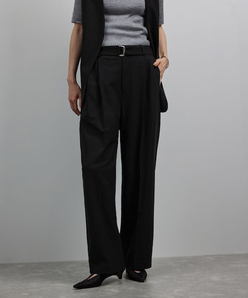 ROPE'(ロペ)の「【洗える】ウール混ツイル ベルト付きツータックワイドパンツ/セットアップ対応【WEB・一部店舗限定】(その他パンツ・レディース・ブラック/ベージュ・36/38)」の4枚目の写真