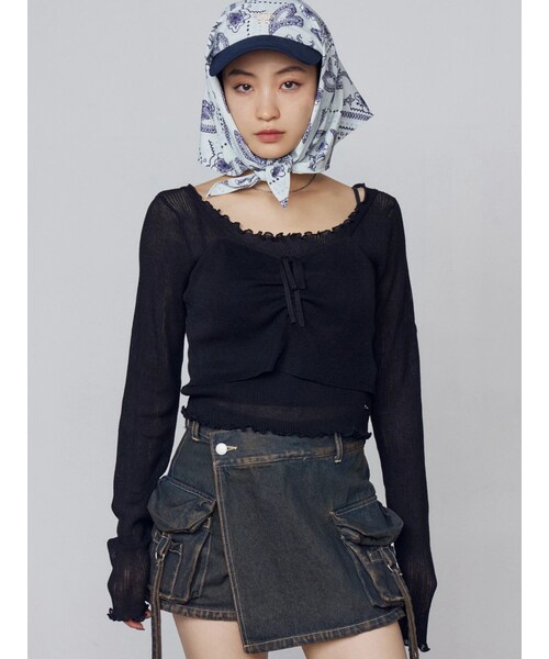 EMODA（エモダ）の「2ピースシアーギャザーニット（ニット/セーター・レディース・アイボリー/ブラック/ピンク・F）」の12枚目の写真