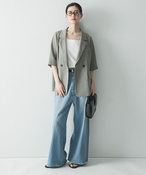 URBAN RESEARCH(アーバンリサーチ)の「シアーメッシュハーフスリーブジャケット(テーラードジャケット・レディース・BEIGE/D.NAVY・Free)」の9枚目の写真