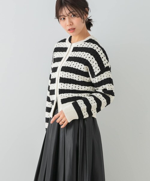 URBAN RESEARCH ROSSO（アーバンリサーチロッソ）の「F by ROSSO　柄編みZIPカーディガン（カーディガン/ボレロ・レディース・OFF×BLK/RED/NAVY・FREE）」の4枚目の写真