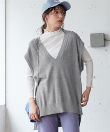 nissen | 大きいサイズドロップショルダーＶネックデザインニットベスト(ベスト)