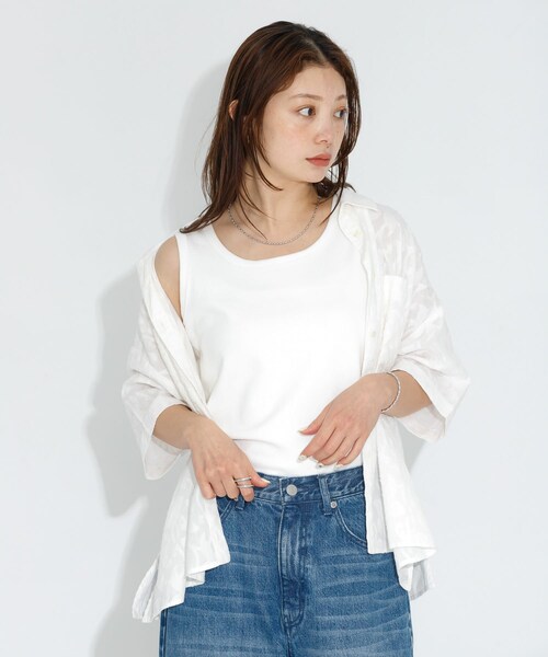 URBAN RESEARCH Sonny Label（アーバンリサーチサニーレーベル）の「フライス/ジャガードタンクトップ（タンクトップ・レディース・JQグレー/オフ/ブラック/JQブラック/レモンベージュ・FREE）」の8枚目の写真