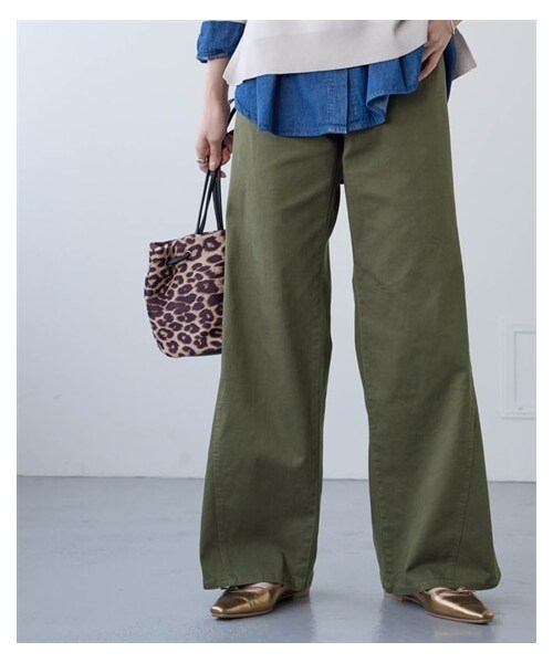 nissen（ニッセン）の「すごのびストレッチツイルワイドパンツ＜大きいサイズ有＞（パンツ・レディース・黒/カーキ/ライトベージュ/モカチャコール・S/M/L/LL/3L/4L/5L/6L/8L/10L）」の5枚目の写真