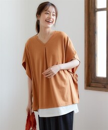 nissen | 大きいサイズ綿100％汗染みしにくいポンチョ重ね着風チュニック（カットソー）(チュニック)