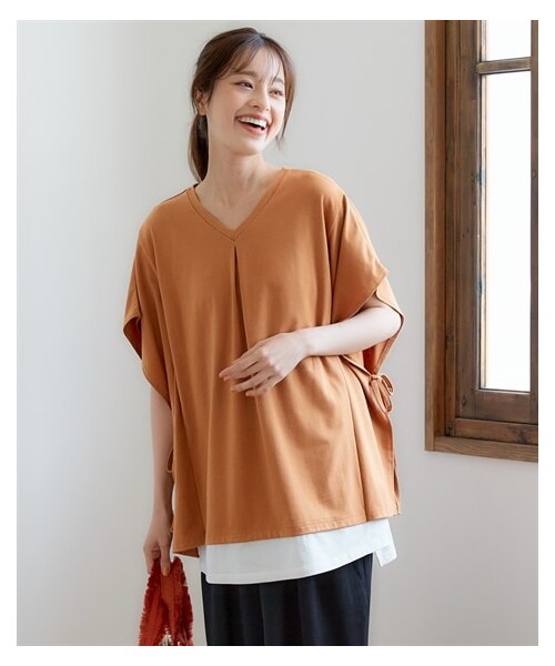 nissen（ニッセン）の「大きいサイズ綿100％汗染みしにくいポンチョ重ね着風チュニック（カットソー）（チュニック・レディース・黒/マホガニーブラウン/キャメル/スモーキーパープル/カーキ・L~LL相当/3L~4L相当/5L~6L相当/8L相当/10L相当）」の10枚目の写真