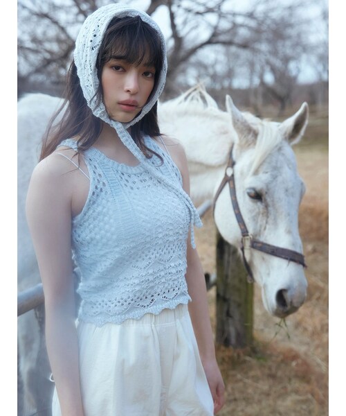 CALNAMUR（カルナムール）の「アメスリトップス＆バンダナ（タンクトップ・レディース・アイボリー/ブルー/ブラウン・F）」の6枚目の写真