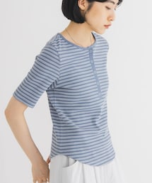 KBF | ワッフルボーダーヘンリネックTEE(Tシャツ/カットソー)