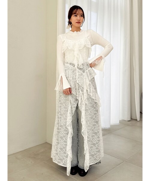 dazzlin（ダズリン）の「ラッフルイレヘムシアービスチェ（キャミソール・レディース・オフホワイト/ブラック/ミントグリーン・S/M）」の9枚目の写真