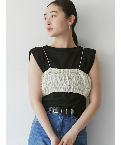 LAGUNAMOON（ラグナムーン）の「シャーリングブラトップ（その他トップス・レディース・アイボリー/ブラック/ホワイト・F）」の16枚目の写真