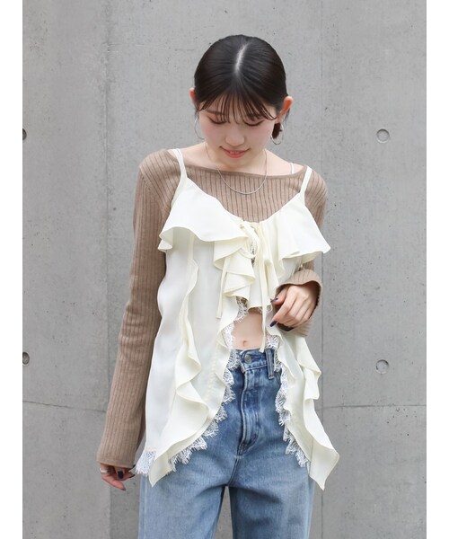 Ungrid（アングリッド）の「フィブツイルフリルキャミ（キャミソール・レディース・オフホワイト/ブラック/イエロー・F）」の6枚目の写真