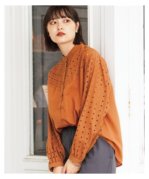 nissen（ニッセン）の「大きいサイズアイレットレースシャツ（シャツ/ブラウス・レディース・ダークオレンジ/オフホワイト/ネイビー・L/LL/3L/4L/5L/6L/8L/10L）」の17枚目の写真