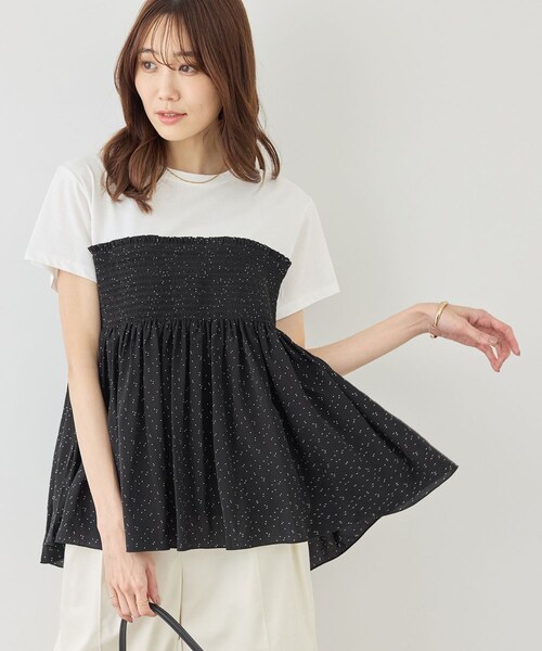 ROPE' PICNIC(ロペピクニック)の「【ベストヒット】シャーリングドッキングハーフスリーブカットソー(Tシャツ/カットソー・レディース・ブラック/ブラック系/ホワイト系/ベージュ・F)」の16枚目の写真