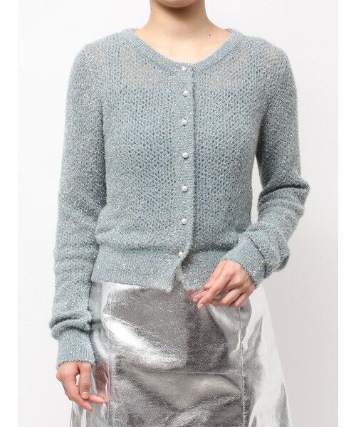 CALNAMUR（カルナムール）の「スカシアミ＆リブラメシャギーアンサンブル（カーディガン/ボレロ・レディース・ブラック/ピンク/ブルー・F）」の7枚目の写真