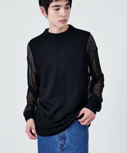 ADAM ET ROPE'(アダムエロペ)の「SHEER LONG SLEEVE KNIT UNISEX(ニット/セーター・レディース・ブラック/オフホワイト/ブルー系・38/40/42)」の13枚目の写真