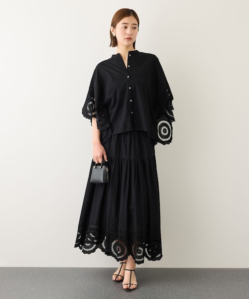 ROPE'(ロペ)の「INDIAコットンボイルシフリー刺繍サークルフレアスカート/セットアップ対応・イージーケア(スカート・レディース・ブラック/ホワイト・F)」の11枚目の写真