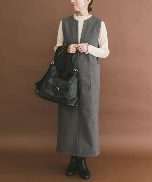 ITEMS URBANRESEARCH(アイテムズ アーバンリサーチ)の「ジャージメルトンジャンパースカート(ワンピース・レディース・GRY/BLK・Free)」の20枚目の写真