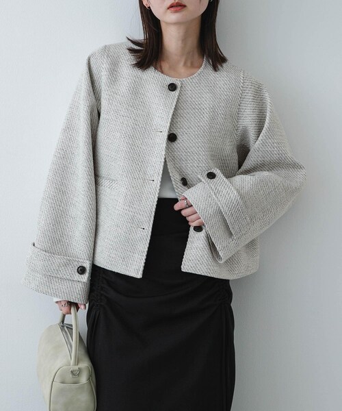 SENSE OF PLACE by URBAN RESEARCH（センスオブプレイスバイアーバンリサーチ）の「ツイードノーカラージャケット（ノーカラージャケット・レディース・WHT×BLK/BLK×WHT・One）」の2枚目の写真