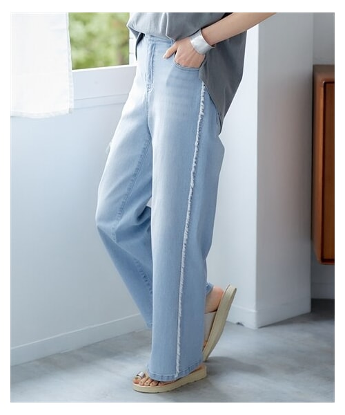 nissen（ニッセン）の「＜大きいサイズ＞ サイドフリンジストレッチデニムパンツ（パンツ・レディース・ネイビー/ライトブルー・L/LL/3L/4L/5L/6L/8L/10L）」の13枚目の写真