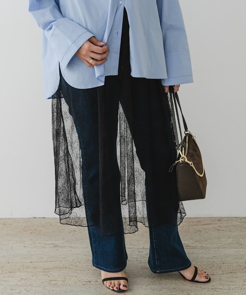 URBAN RESEARCH ROSSO（アーバンリサーチロッソ）の「F by ROSSO　チュールレースレイヤードスカート（スカート・レディース・WHITE/BLACK・FREE）」の2枚目の写真