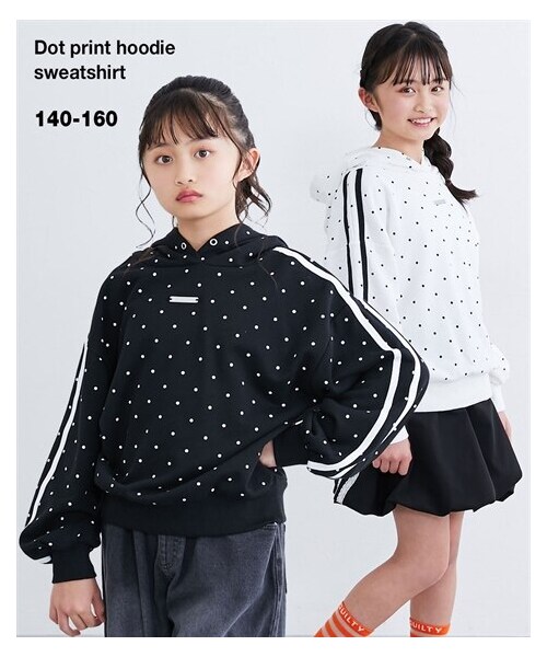 nissen（ニッセン）の「ドット総柄パーカースウェットトレーナー（女の子）（スウェット・キッズ・黒/オフホワイト・140/150/160）」の2枚目の写真