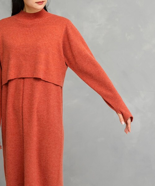 URBAN RESEARCH ROSSO（アーバンリサーチロッソ）の「静電防止レイヤードライクニットワンピース（ワンピース・レディース・TERRACOTTA/NAVY/GREEN・FREE）」の21枚目の写真