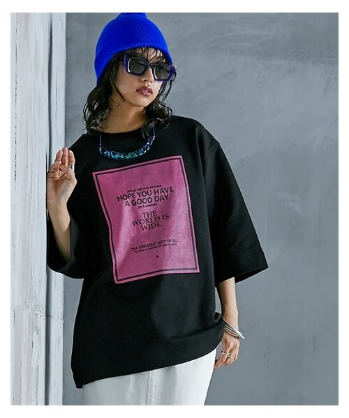 nissen（ニッセン）の「大きいサイズ 綿100％スクエアロゴプリント7分袖トレーナー GEVS.（スウェット・レディース・杢グレー/黒・L/LL/3L/4L/5L/6L/8L/10L）」の8枚目の写真