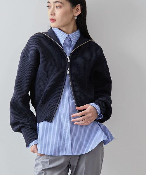 VIS（ビス）の「Wジップハイネックニットカーディガン（カーディガン/ボレロ・レディース・ライトグレー/ネイビー/レッド系・F）」の12枚目の写真