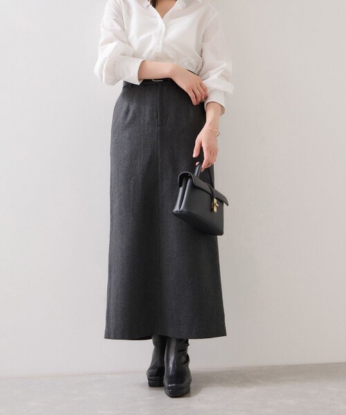 VIS（ビス）の「へリンボーンIラインロングスカート/セットアップ対応（スカート・レディース・チャコール/ダークブラウン・M/S）」の2枚目の写真