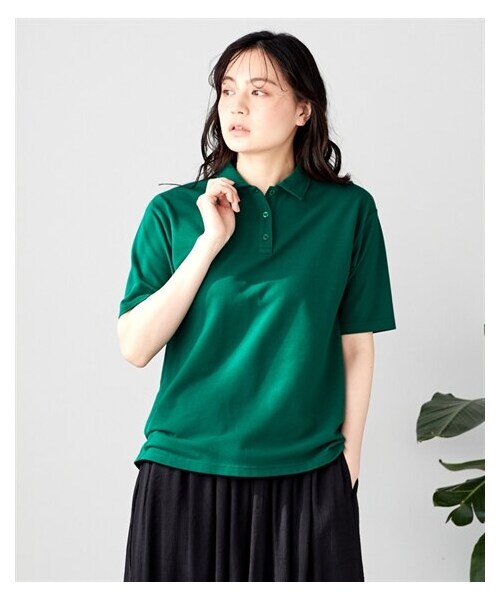 nissen（ニッセン）の「吸汗速乾・ＵＶカットカノコ５分袖ポロシャツ＜大きいサイズ有＞（ポロシャツ・レディース・黒/オフホワイト/ネイビー/杢グレー/マホガニーブラウン/カージナルレッド/フォレストグリーン/ピンク/ブルー/セージグリーン/ターコイズグリーン/ラベンダー/アッシュカーキ・L/LL/3L/4L/5L/6L/8L/10L/S/M）」の5枚目の写真