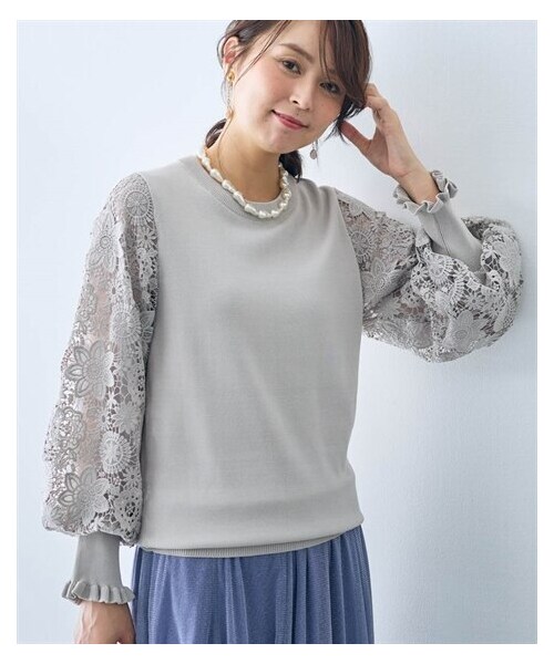 ニット セーター レディース 袖口フリルふんわり袖 レース Hana服 冬 S/M/L ニッセン nissen Qoo10] ニッセン ニット 袖口フリルふんわり袖レースニット