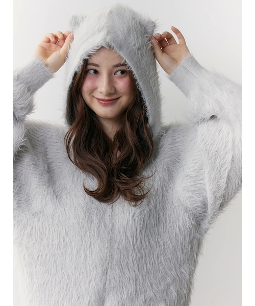 CALNAMUR（カルナムール）の「ＣＡＴイヤーシャギーフーディー（パーカー・レディース・グレー/ピンク・F）」の4枚目の写真