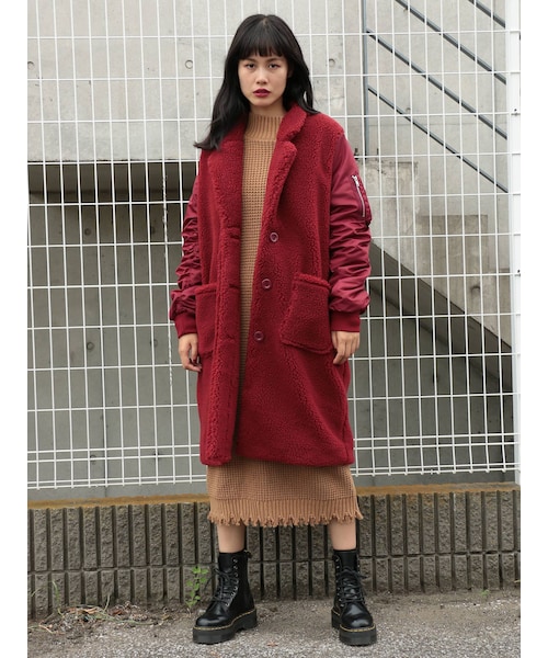 jouetie(ジュエティ)の「ボアチェスターワン(チェスターコート・レディース・ミックス/ボルドー/カーキ/ブラック・M)」の5枚目の写真