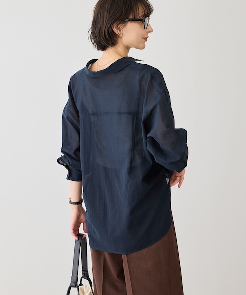 ROPE' PICNIC(ロペピクニック)の「お着軽シャツシリーズ 無地・ストライプ 2WAYシアーブラウス/接触冷感・通気性(シャツ/ブラウス・レディース・ホワイト/ネイビー/ブルー/ブルー系/ピンク/イエロー/ラベンダー/ダークブラウン/サックス/オレンジ・F)」の21枚目の写真