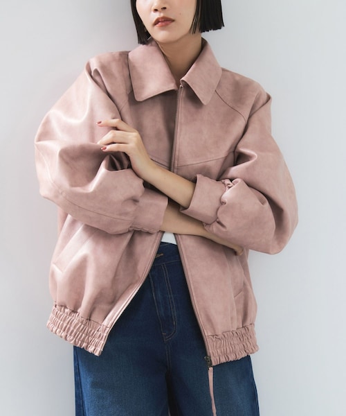 VIS（ビス）の「合皮＆スエードライクジップアップブルゾン（ブルゾン・レディース・ダークブラウン/ダークブラウン系/ピンク系・F）」の3枚目の写真