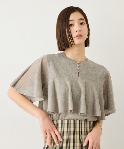 ROPE'（ロペ）の「LEVITA ティアードフリルニットプルーオーバー/接触冷感・イージーケア（Tシャツ/カットソー・レディース・ブラック/ベージュ/レッド・F）」の6枚目の写真