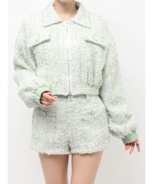 GYDA（ジェイダ）の「Symmetry GYDAラメツイードジャケット（その他アウター・レディース・アイボリー/ブラック/ミントグリーン・F）」の5枚目の写真