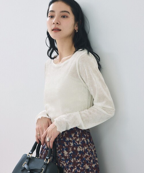 VIS(ビス)の「シアーベロアロングスリーブTシャツ(Tシャツ/カットソー・レディース・グレー/オフホワイト/ダークブラウン/ピンク・F)」の22枚目の写真