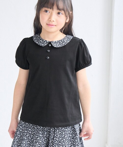 ROPE' PICNIC（ロペピクニック）の「【KIDS/キッズ】プチフラワー衿付きトップス/セットアップ対応（Tシャツ/カットソー・キッズ・ブラック/オフホワイト・L/M/S）」の7枚目の写真