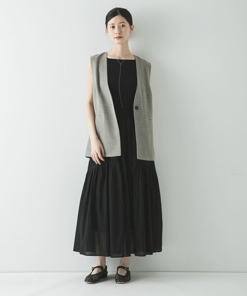 URBAN RESEARCH（アーバンリサーチ）の「シアーメッシュノーカラージレ（ベスト・レディース・BEIGE/DK NAVY・Free）」の9枚目の写真
