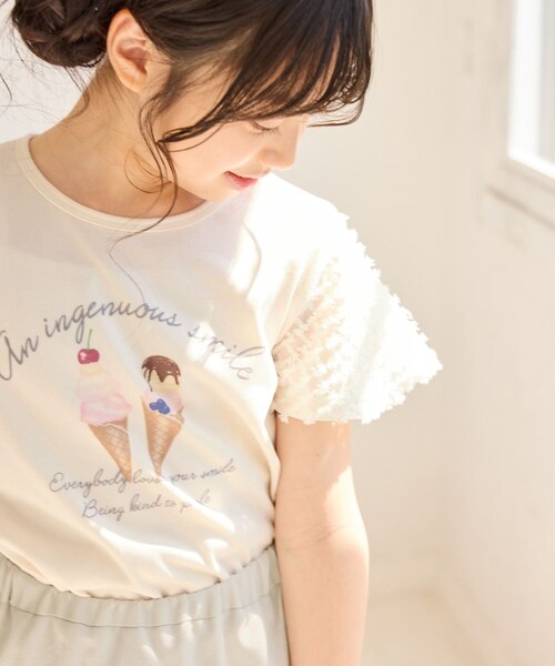 ROPE' PICNIC(ロペピクニック)の「【KIDS/キッズ】アイスプリント袖ジャガードトップス(Tシャツ/カットソー・キッズ・オフホワイト/サックス・120/130/140)」の3枚目の写真