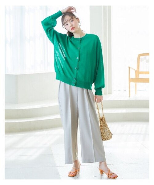 nissen（ニッセン）の「大きいサイズ　２ＷＡＹシアーニットカーディガン　miclat（カーディガン/ボレロ・レディース・グリーン/オフホワイト・L/LL/3L/4L/5L/6L/8L/10L）」の19枚目の写真