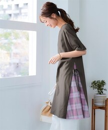 nissen | 大きいサイズ　綿混脇異素材切替５分袖カットソーチュニック(チュニック)